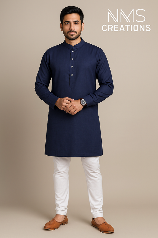 Navy Blue Pure Cotton Kurta – Elegant & Comfortable for Summer and Festive Wear