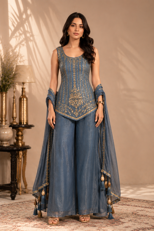 Women's Corset style kurta, plazo & dupatta set