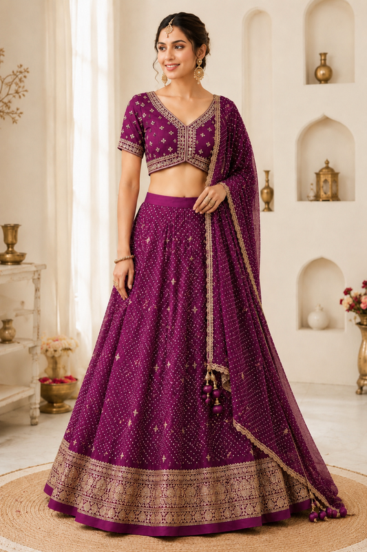 Royal Pink Bandhani Lehanga Choli