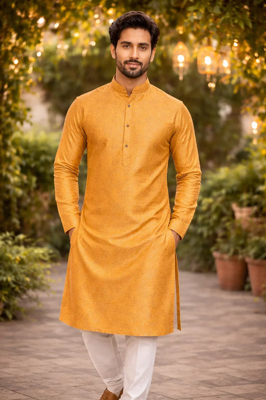 Men’s Mustard Gold Jacquard Kurta