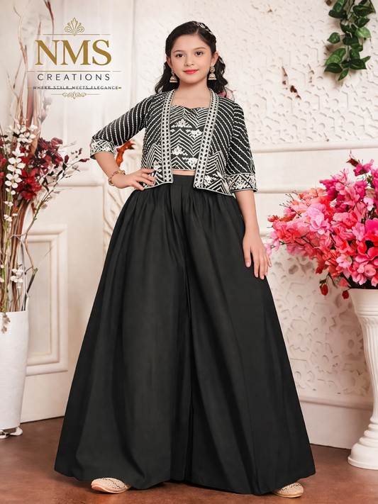 Girls Forest Green Indo-Western Palazzo Set