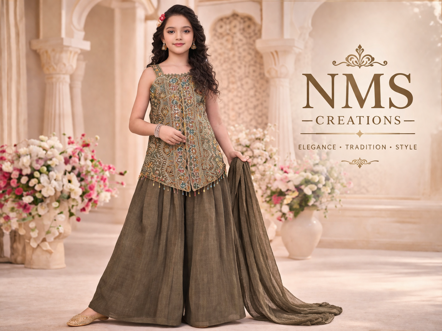Girl's Deep Green Indo-Western Palazzo Set