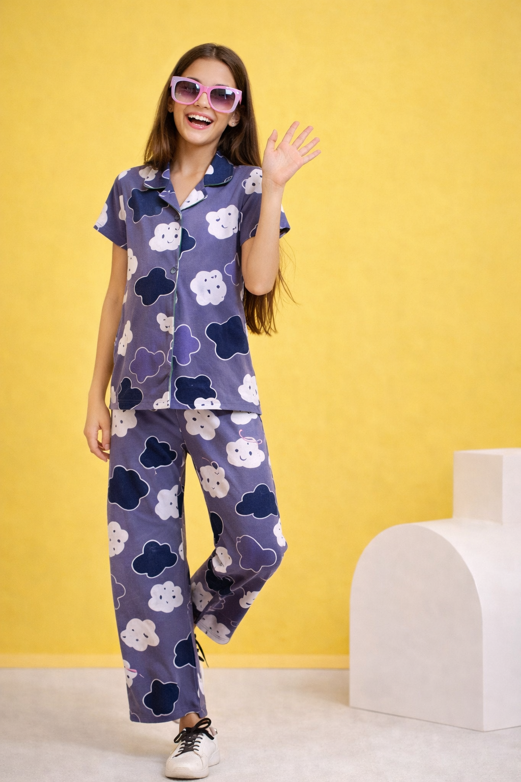 Girls Black Teddy Pyjama Set