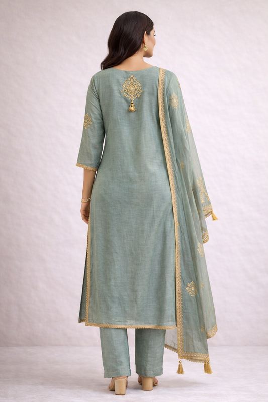 Firozi Blue Embroidered Festive Suit Set (3-Piece)