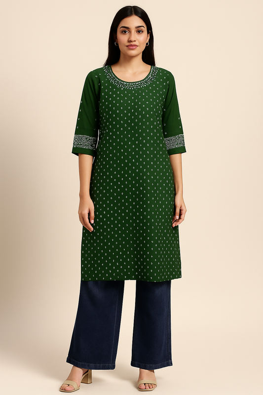 Olive Green Bandhej Kurta