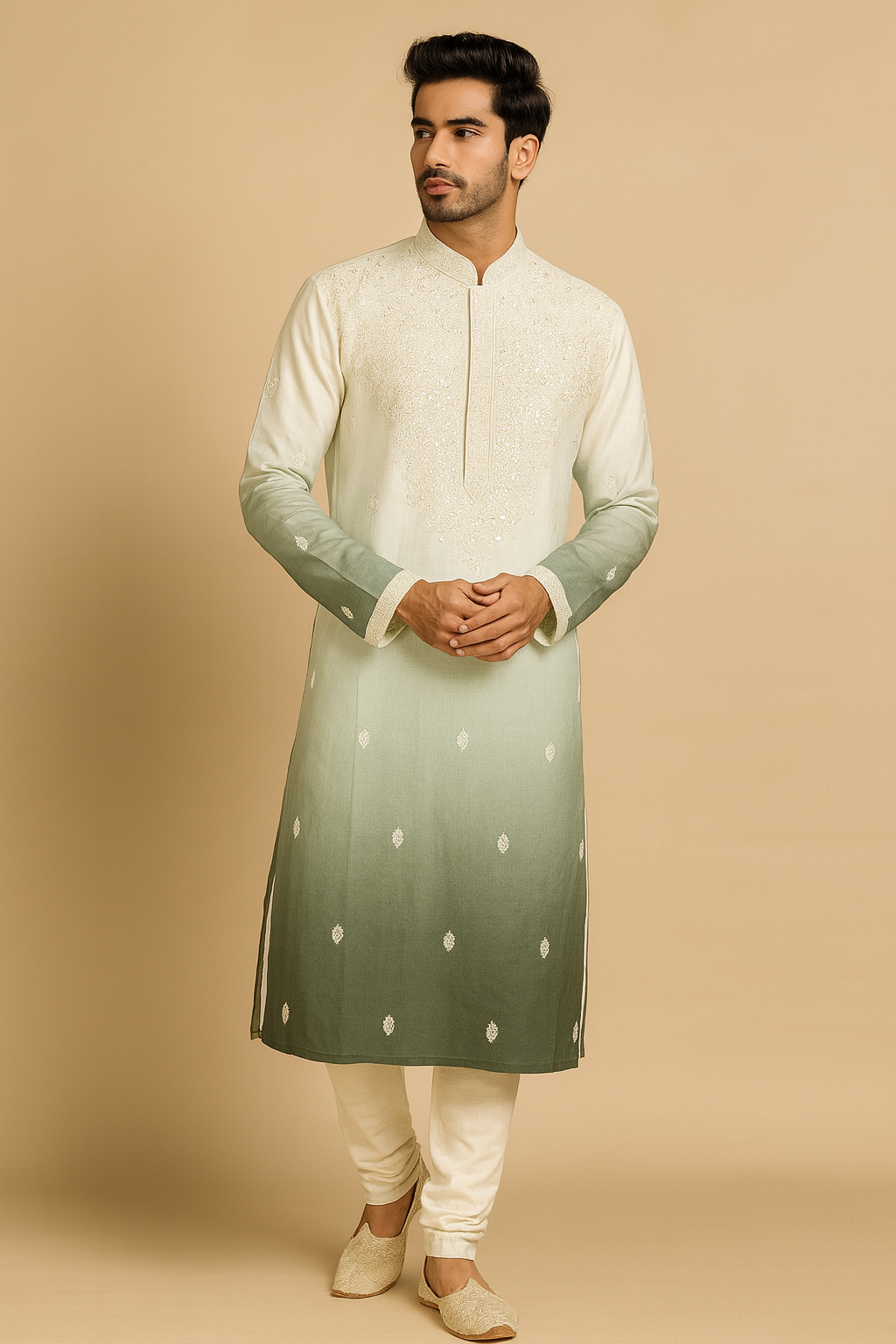 Emerald Mist Ombre Embroidered Kurta