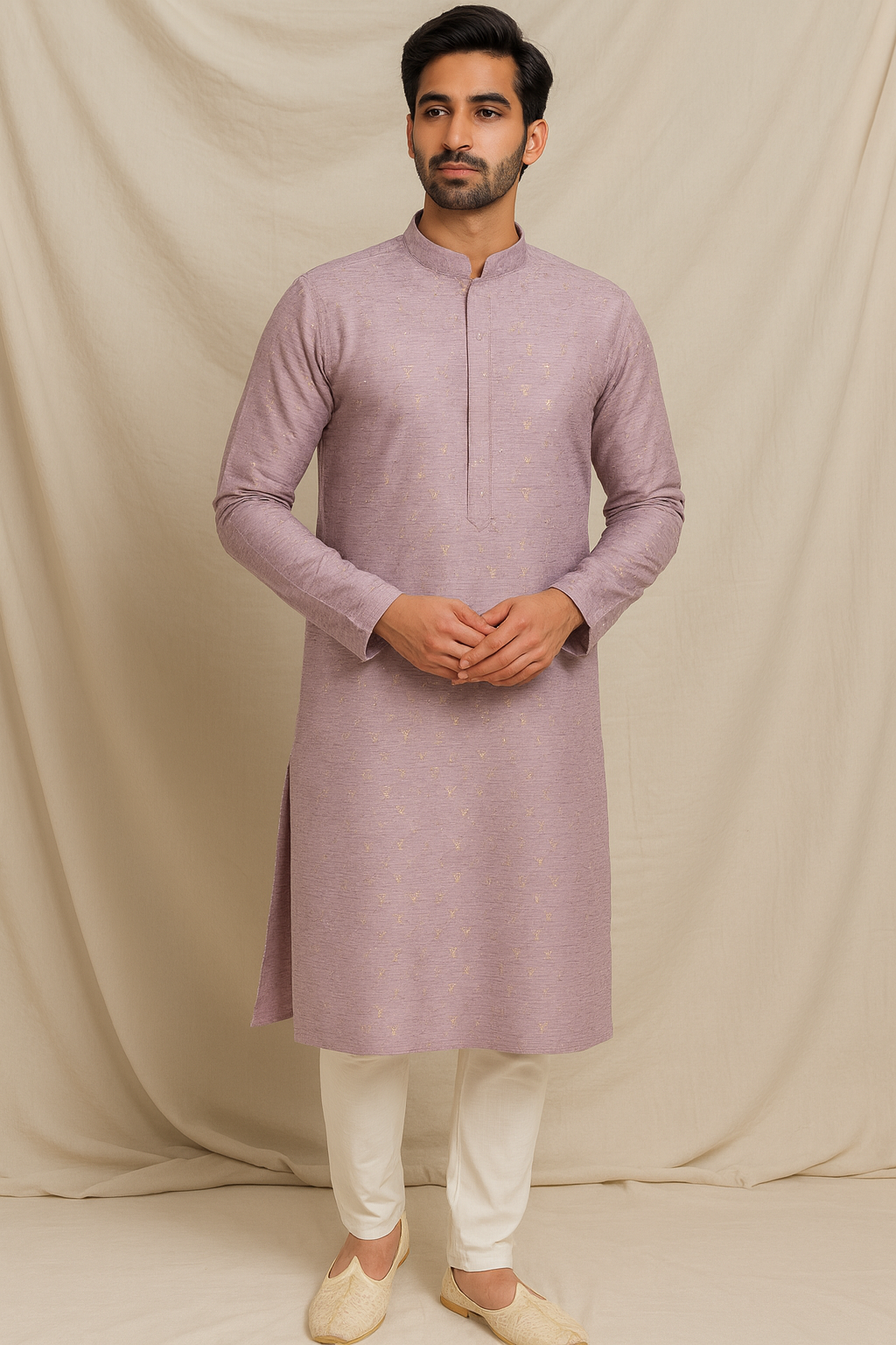 Lavender Glow Heavy Cotton Silk Wedding Kurta