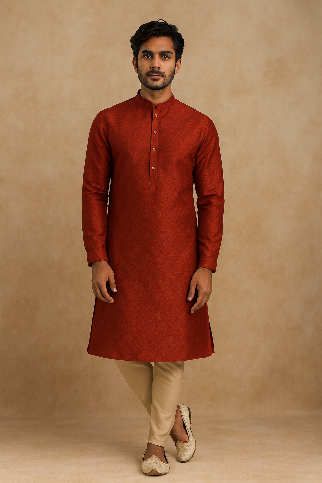 Elite Textured Men's Kurta Set – Classic Red