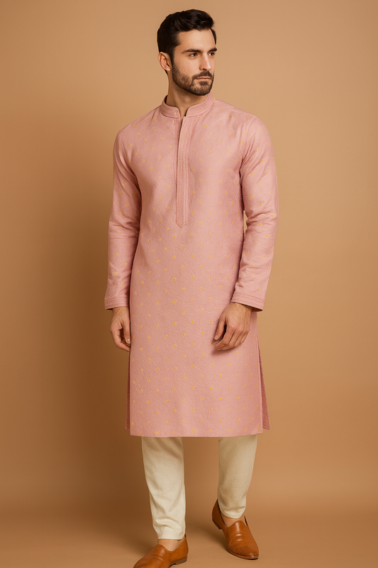 Soft Pink Jacquard Men's Designer Kurta
