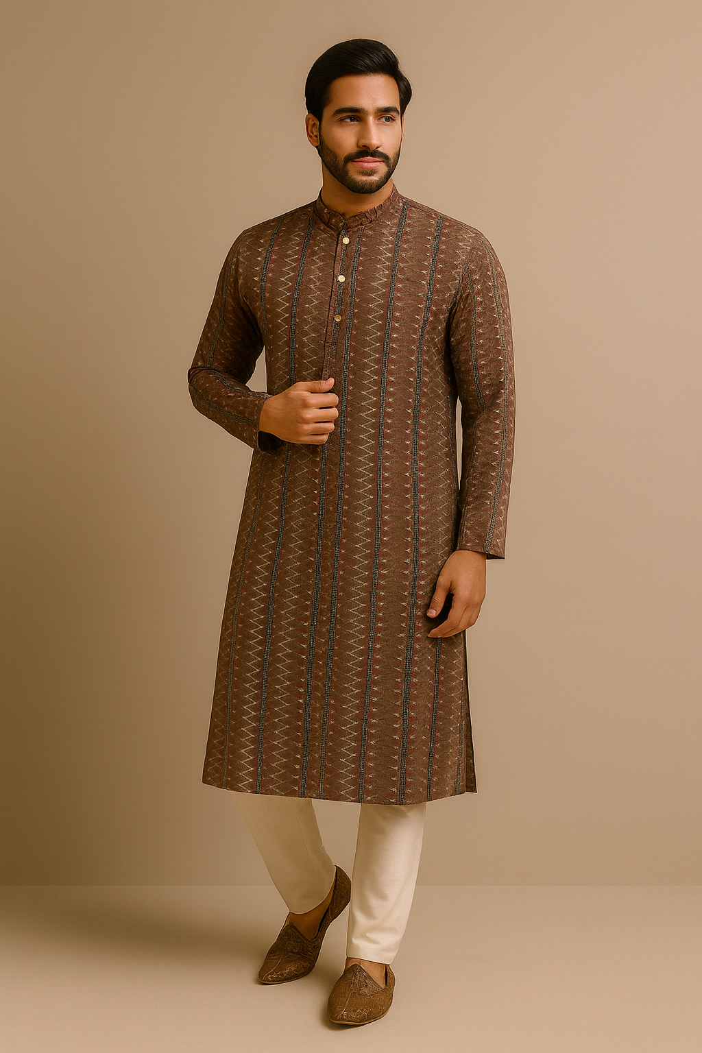 Chestnut Brown Kurta With Nehru Jacket (Koti Set)