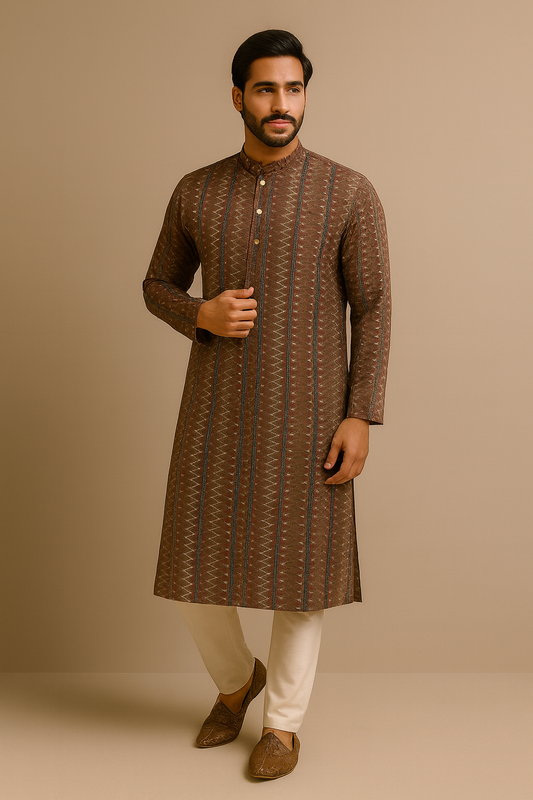 Chestnut Brown Kurta With Nehru Jacket (Koti Set)