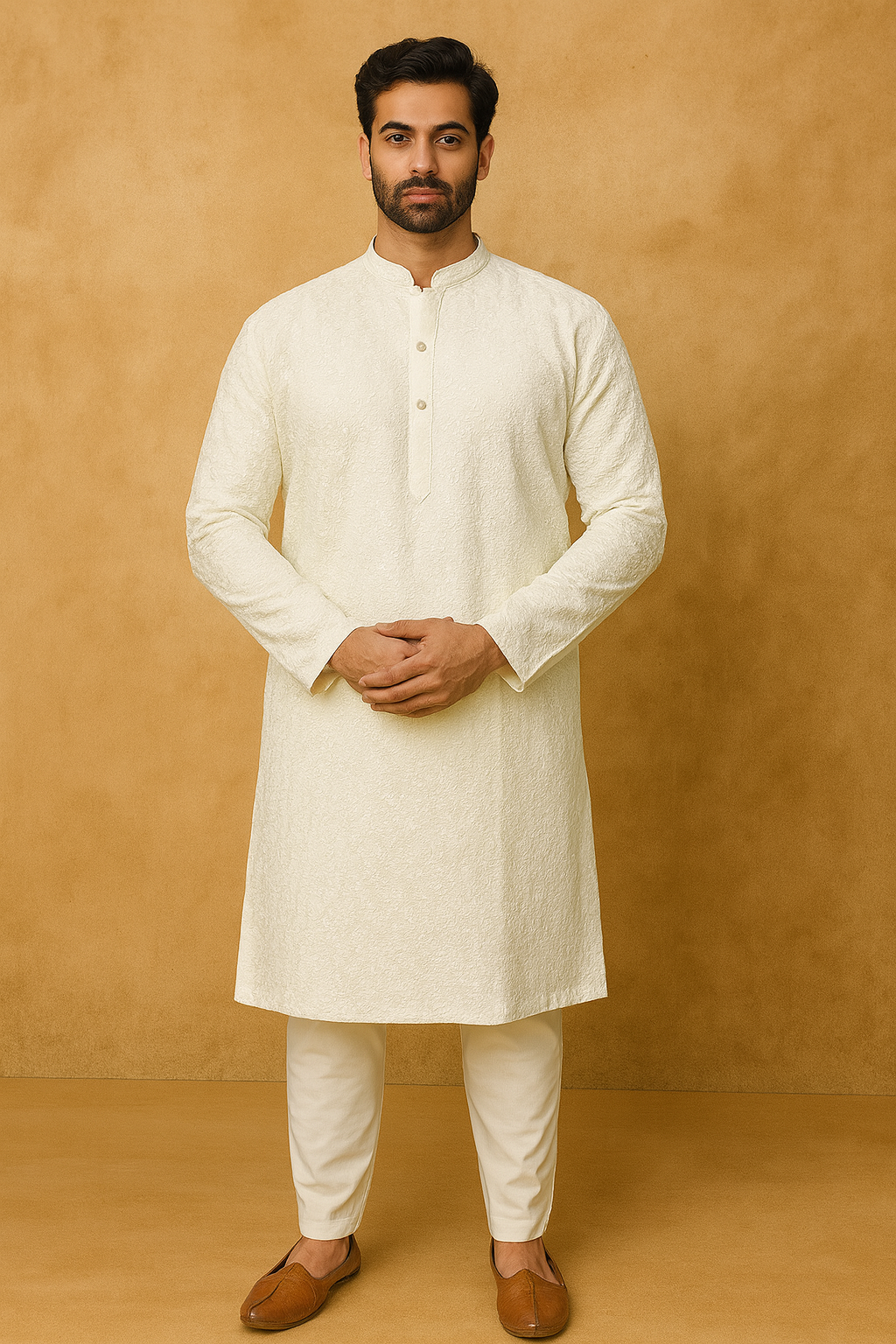 Ivory Chikankari Men’s Kurta – Timeless Ethnic Elegance