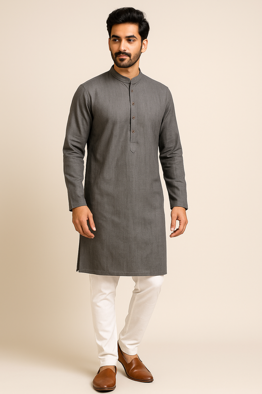 Steel Grey Solid Men's Kurta