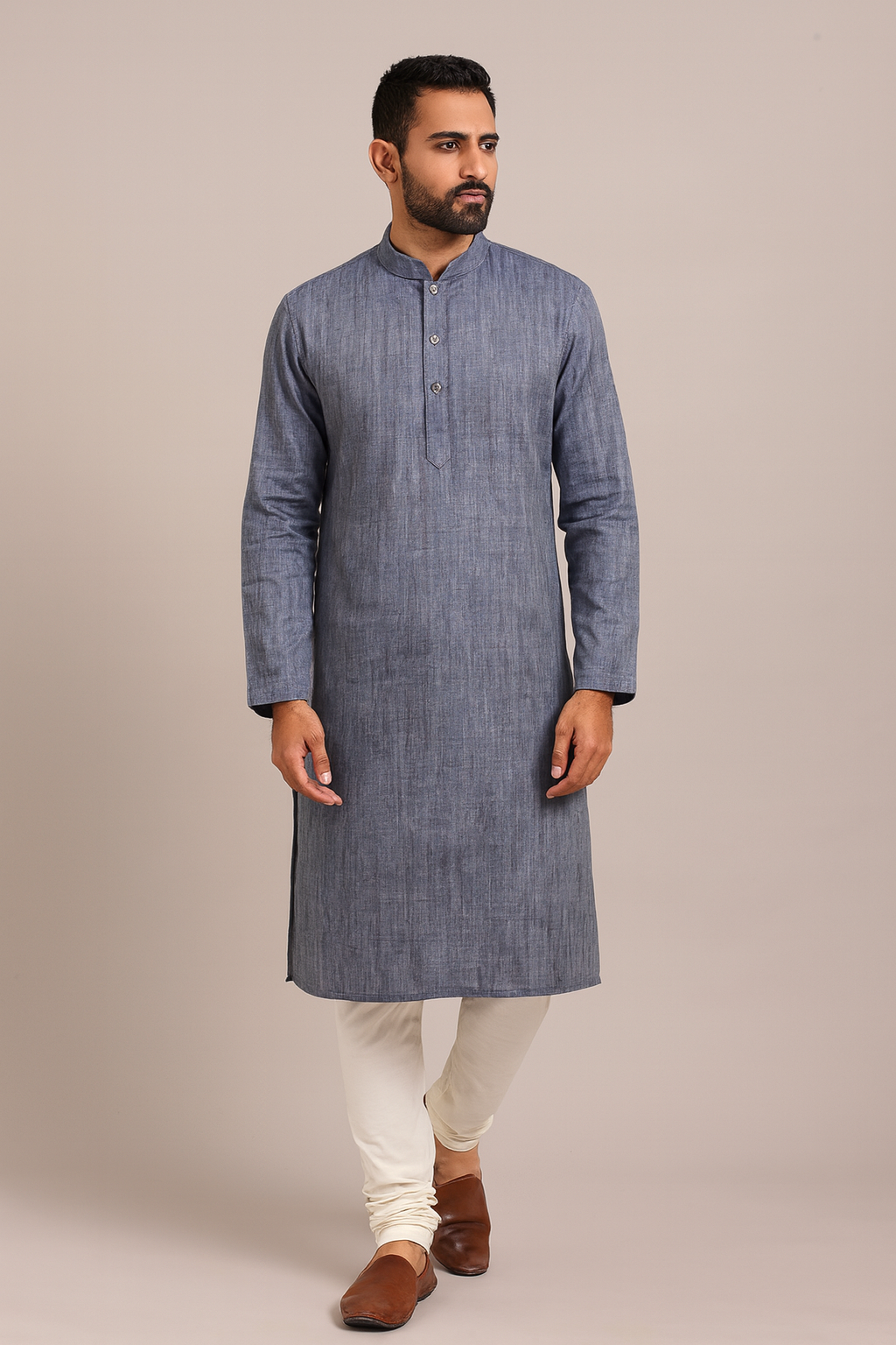 Stone Blue Solid Men's Kurta