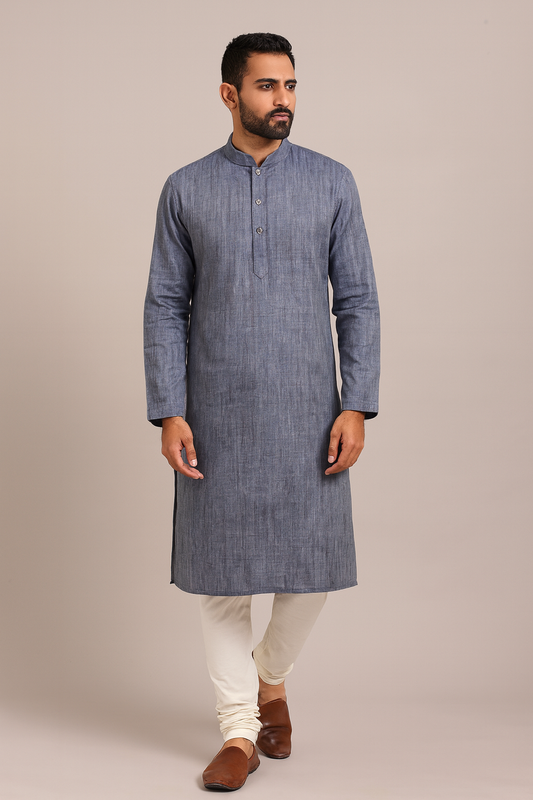 Stone Blue Solid Men's Kurta
