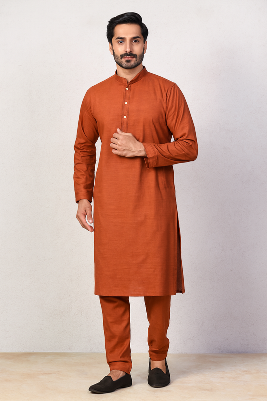 Rust Royale Silk-Blend Men’s Kurta Set