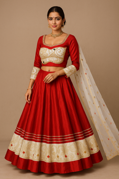 ✨ Ruby Red Embroidered Lehenga Choli Set
