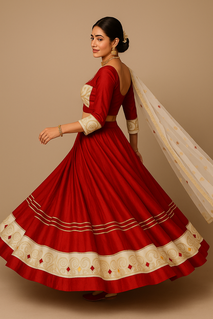 ✨ Ruby Red Embroidered Lehenga Choli Set