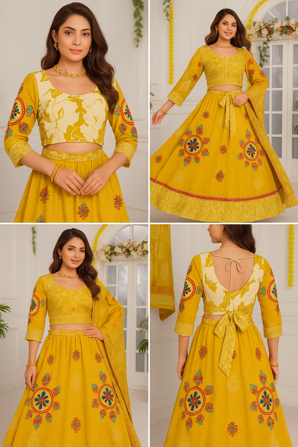 Premium Yellow Cotton Lehenga Choli Set