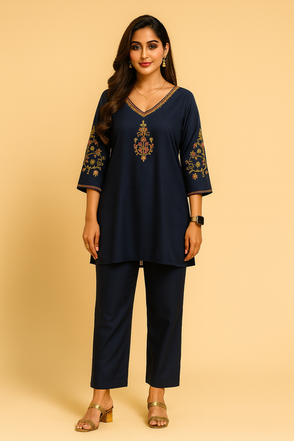 Midnight Blue Embroidered Co-ord Set