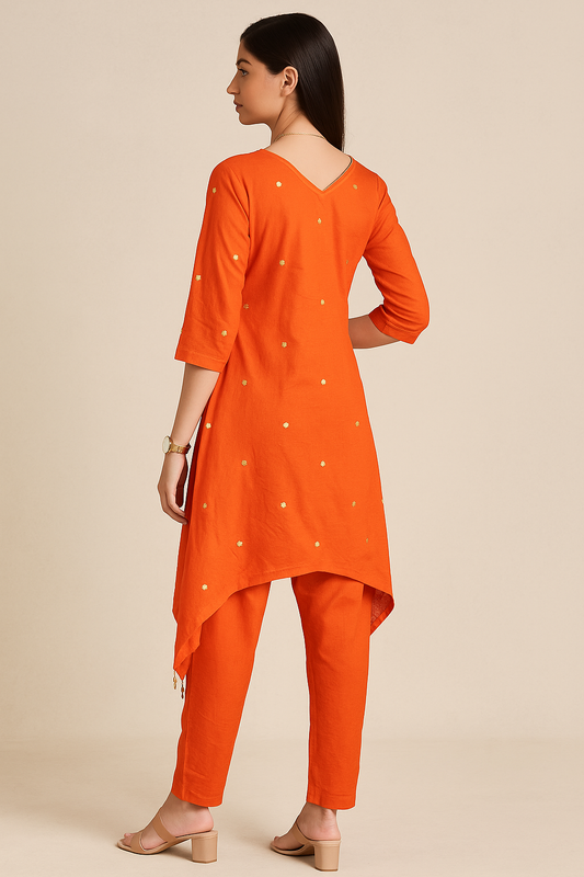 Elegant Rust Orange Embroidered Silk Salwar Suit