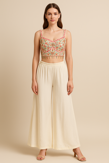 Embroidered Indo-Western Jacket Set – Ivory Cream