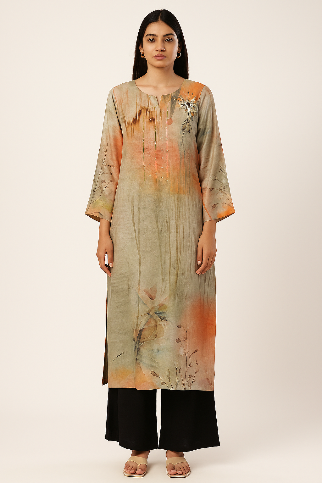 Autumn Glow Printed Silk Kurti