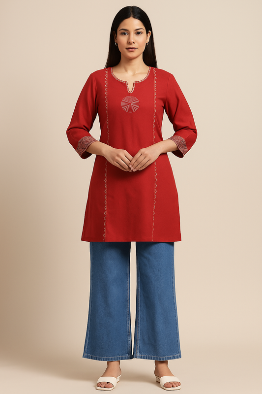 Scarlet Blossom Rayon Kurti