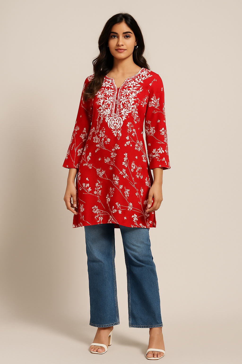 Crimson Charm Embroidered Kurti