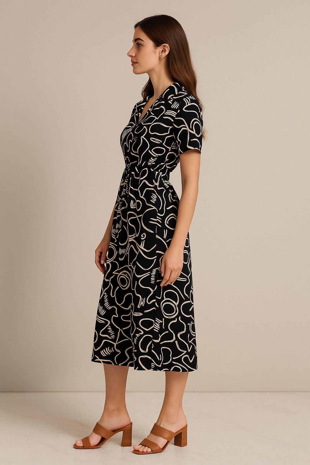 Noir Wave Printed Midi Dress