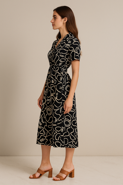 Noir Wave Printed Midi Dress
