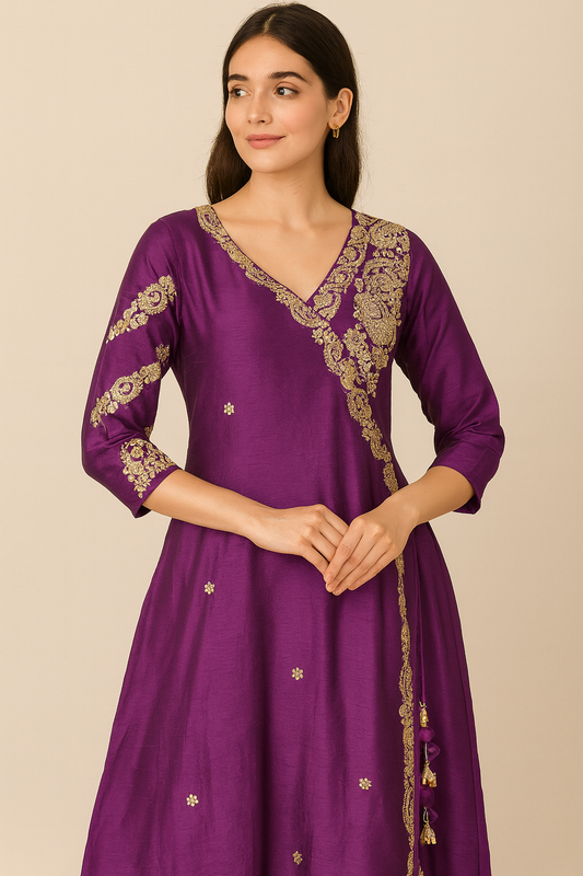 Royal Purple Embroidered 3-Piece Ethnic Suit with Dupatta