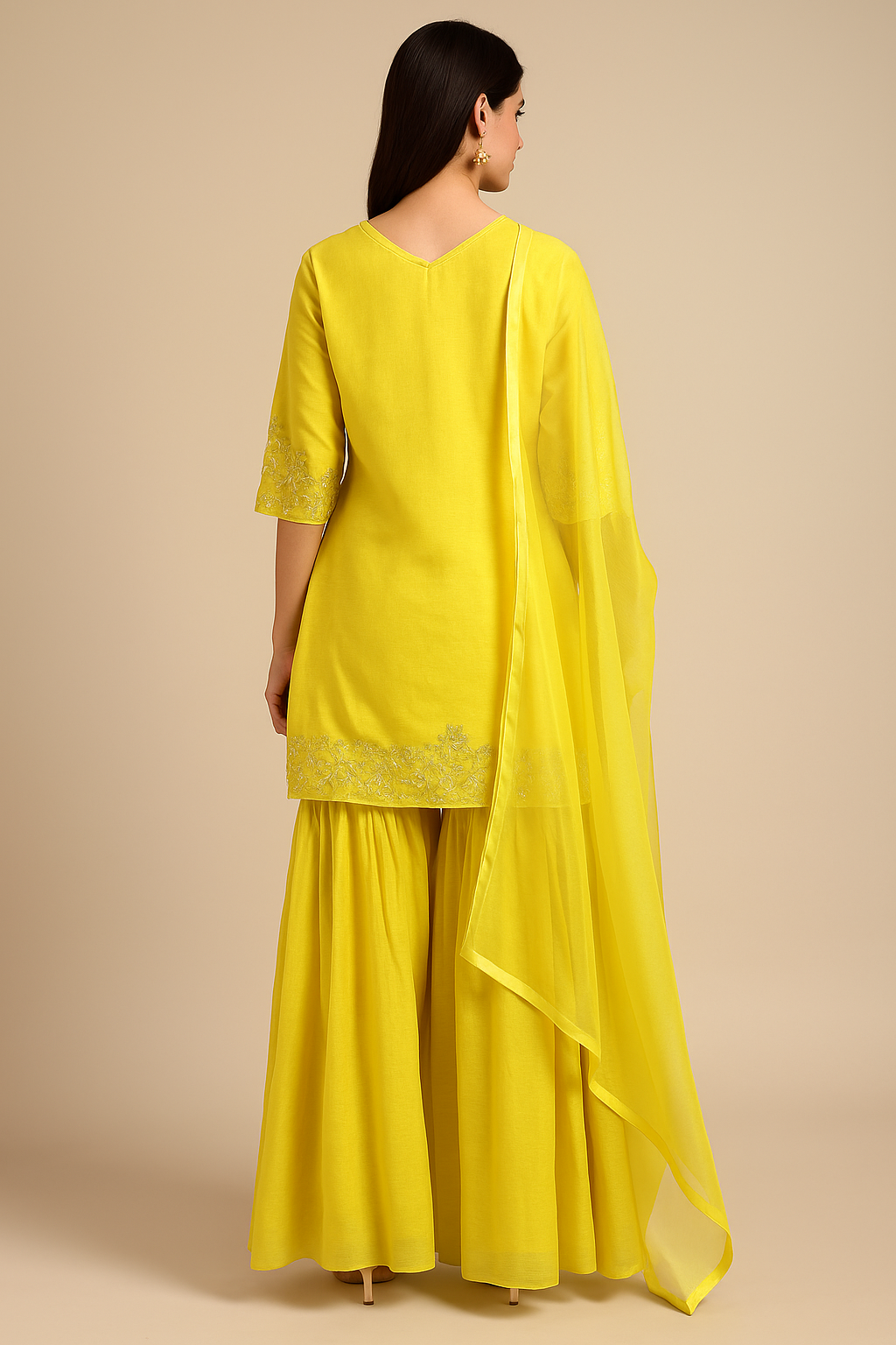 Lemon Yellow Premium Chanderi Silk Palazzo Suit