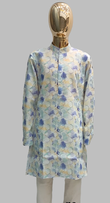 Boys Pastel Blue Printed Kurta and Chudidar Set