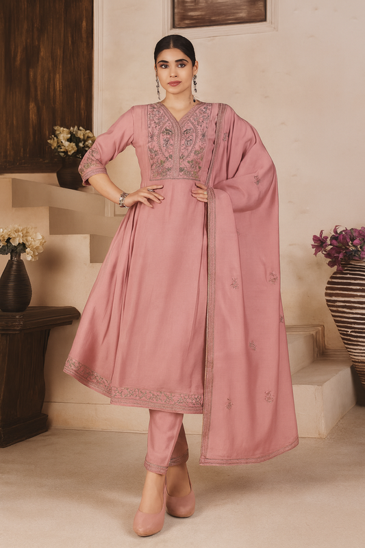 Dusty Rose Embroidered Salwar Suit with Dupatta