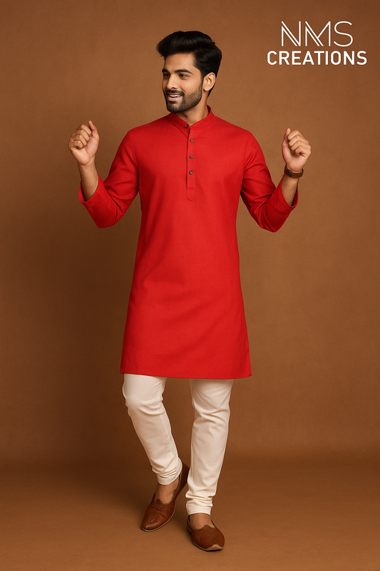 Vibrant Red Pure Cotton Kurta – Elegant & Comfortable for Summer and Festive Wear