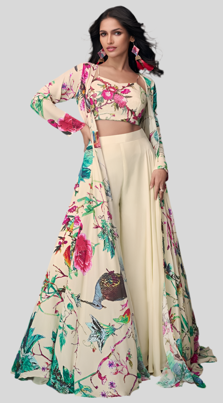 Designer Choli Crop Top with Sharara and jacket