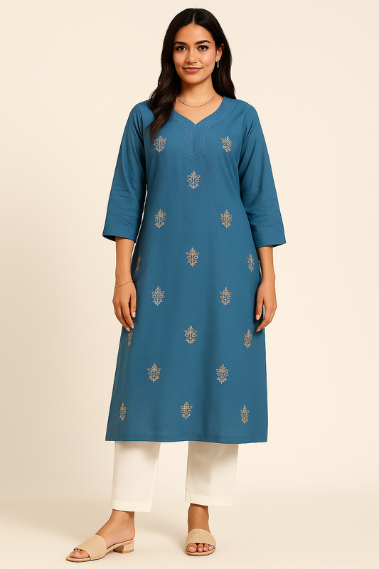 Blue Embroidered Kurta