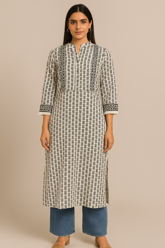 Classic White Printed Kurti