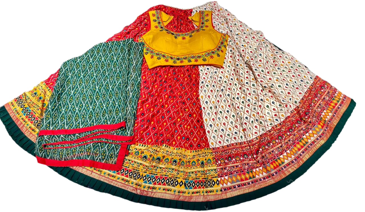 Vibrant multicolor traditional lehenga choli set with embroidered blouse and patterned dupatta