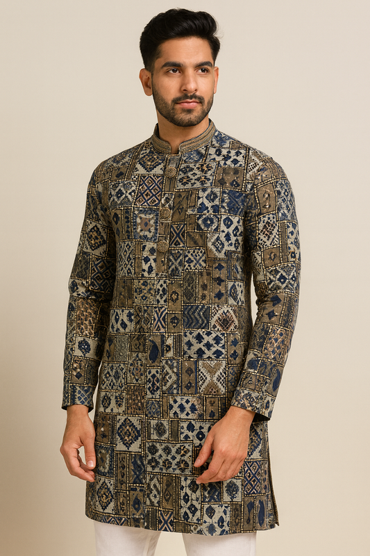 Heritage Khaki Silk Blend Men’s Kurta Set – Festive Collection