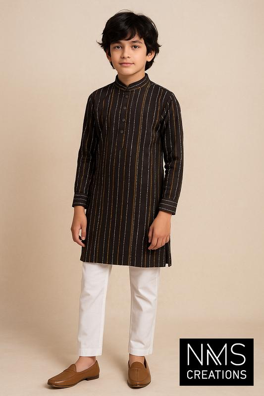 Classic Black Striped Kurta Set 2538