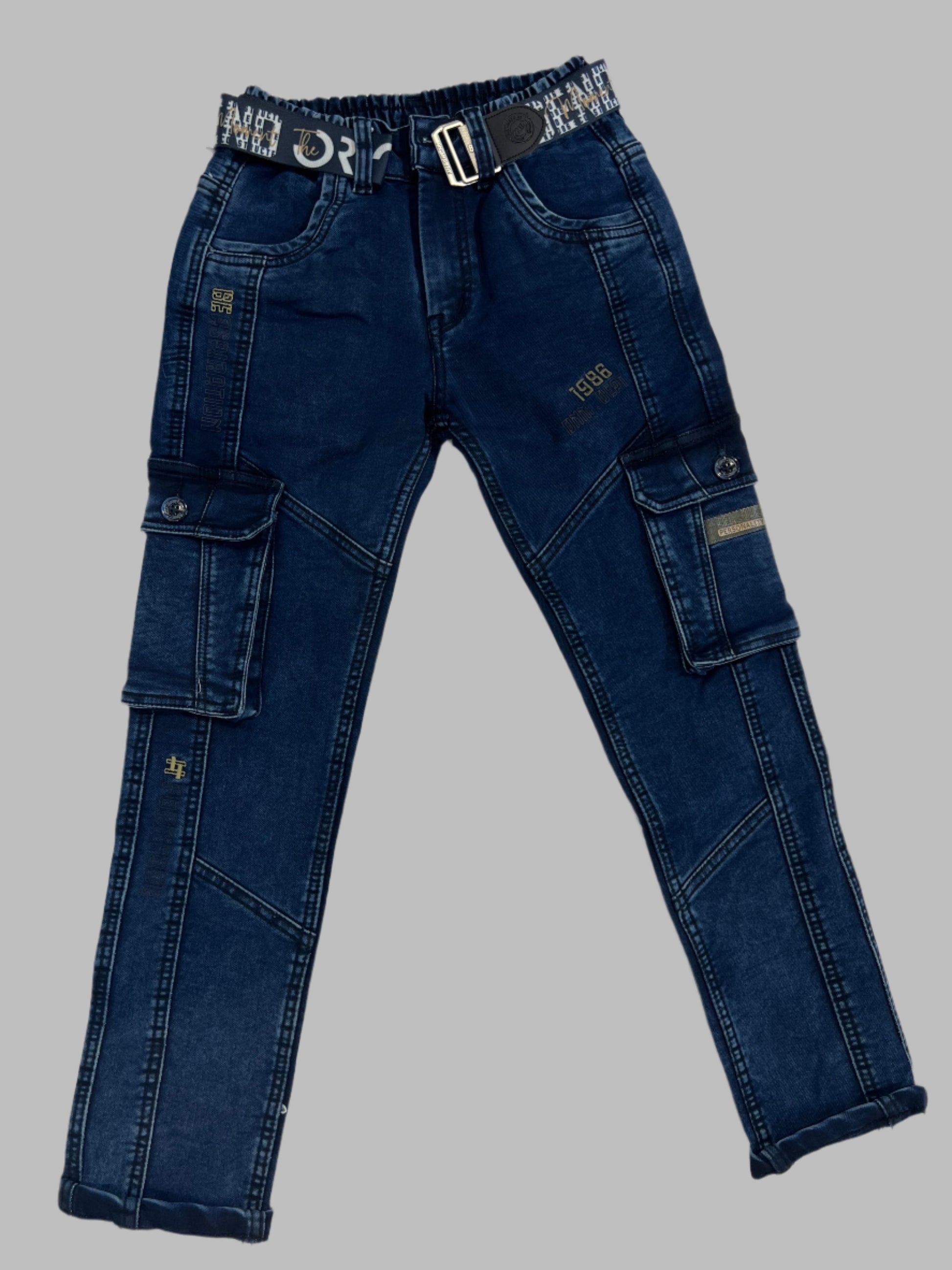 Boys dark blue six-pocket trouser garment detail