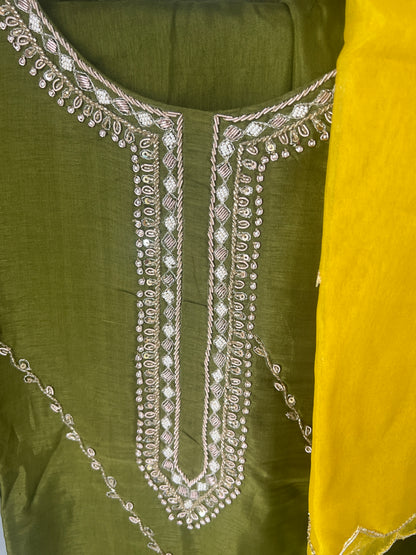 Mahedi Green Sharara Set with contrast dupatta