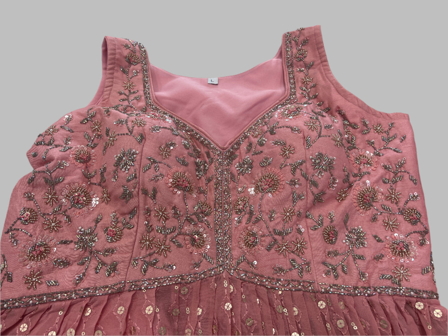 Pink Georgette Silk Embroidered Crop Top with sharara and Jacket