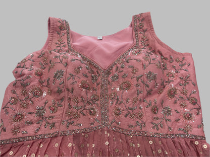 Pink Georgette Silk Embroidered Crop Top with sharara and Jacket