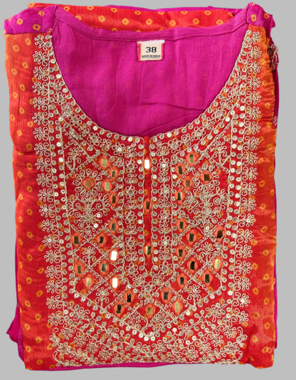 Orange & Pink Silk Handwork Designer Salwar Suit