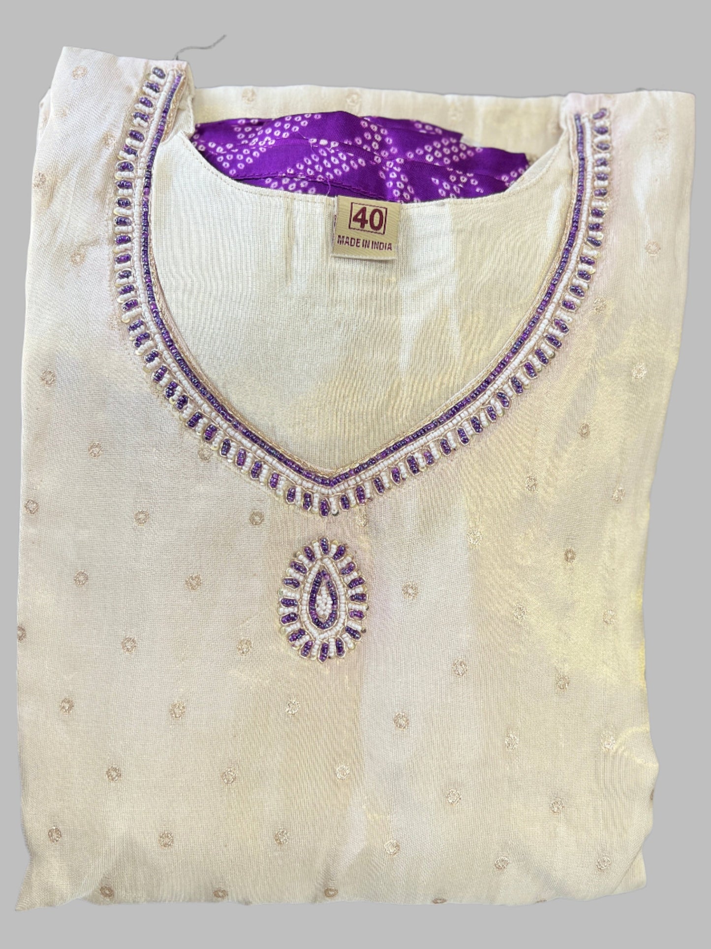 Ivory and Wine Silk Designer Salwar Suit