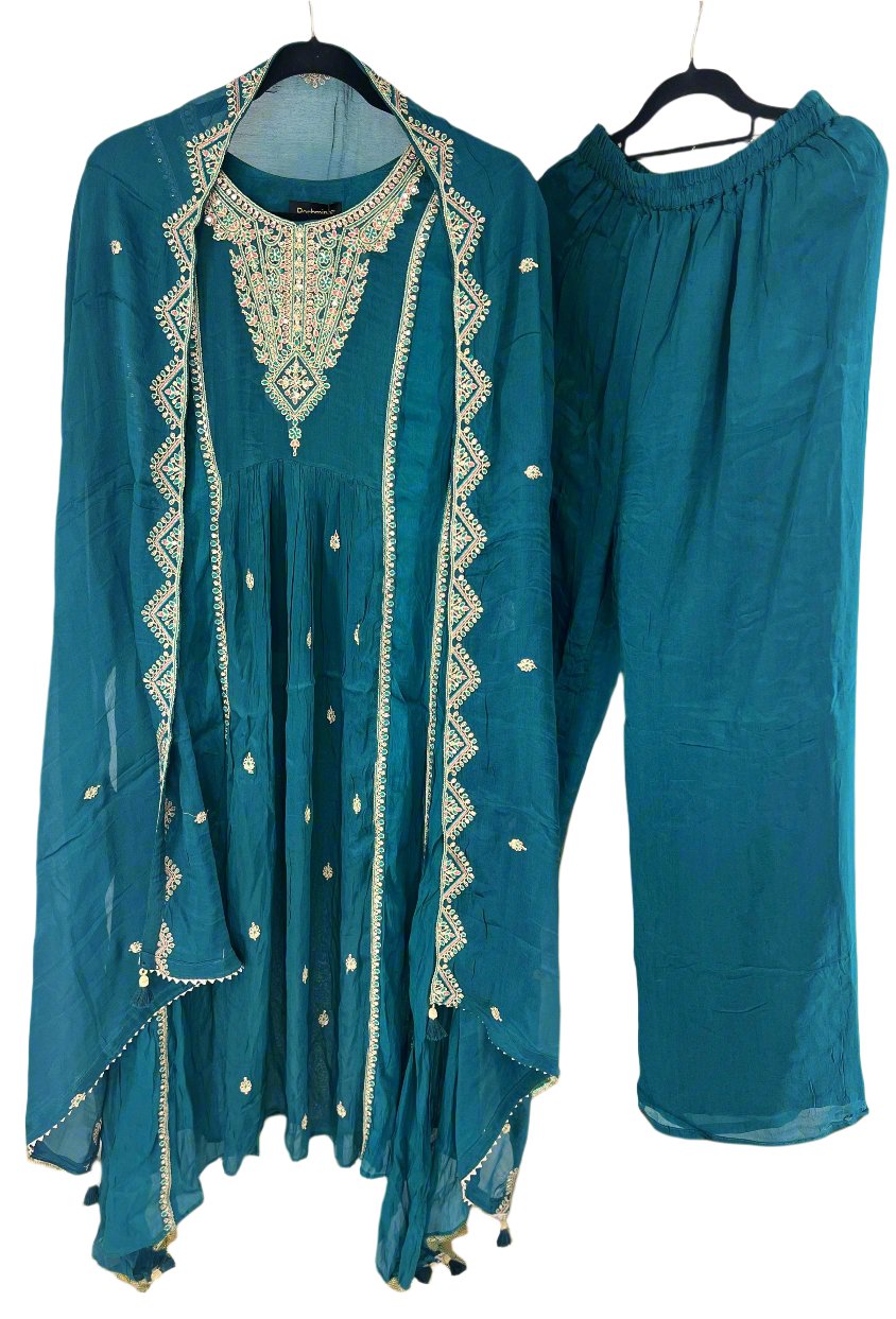 Green Bridal Long Top with Palazzo and handcrafted dupatta