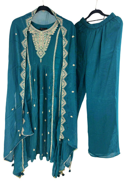 Green Bridal Long Top with Palazzo and handcrafted dupatta